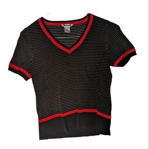 Cute Nygard black and red sweater with white dots, size 6-8